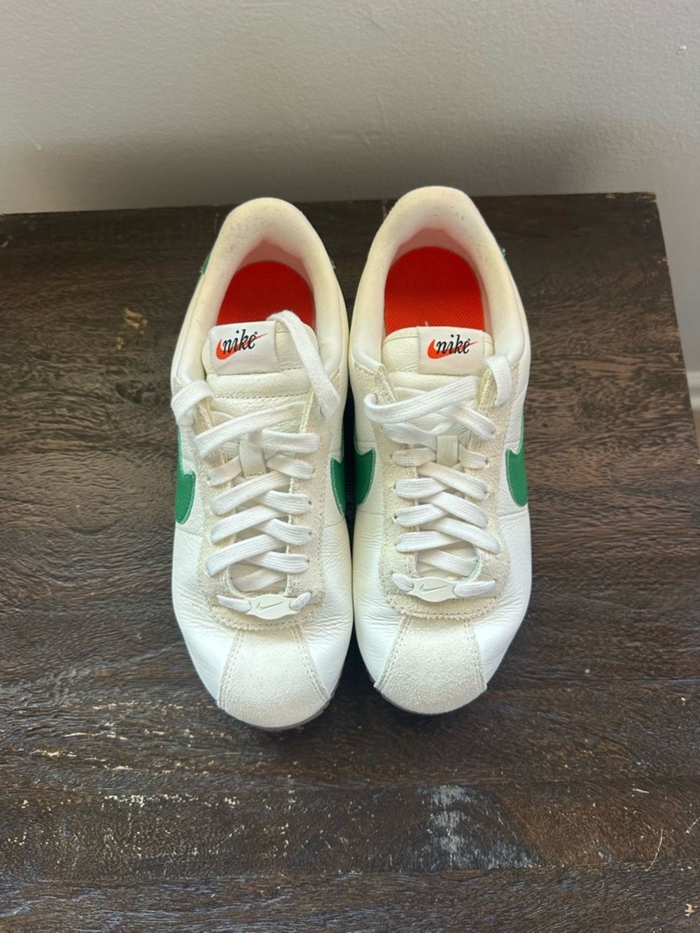 Nike Cortez - White Sneakers with Green Swoosh and Orange Insoles